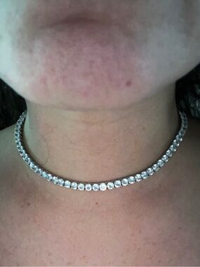 Silver CZ Tennis Choker Necklace with extender